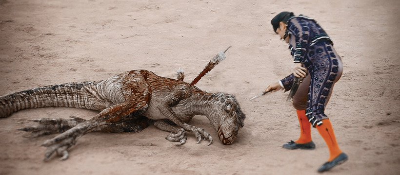 flac betc dinosaure à terre corrida sang