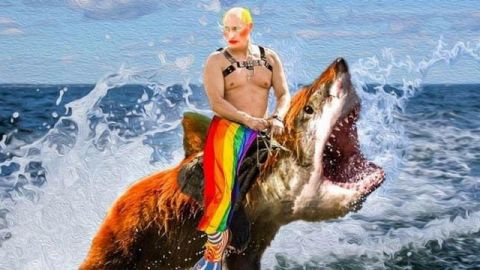 Vladimir Poutine sur un requin