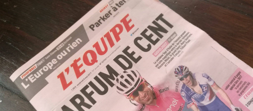 lequipe rose giro couverture journal l'équipe rose