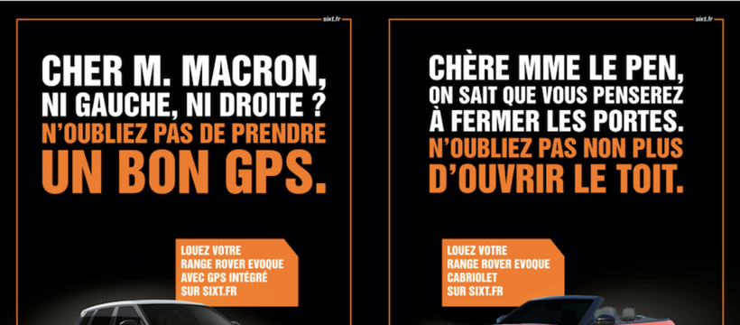 sixt presidentielles campagne pub sixt présidentielles macron lepen