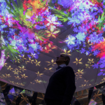 un homme regarde de l'art numérique