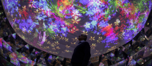 un homme regarde de l'art numérique