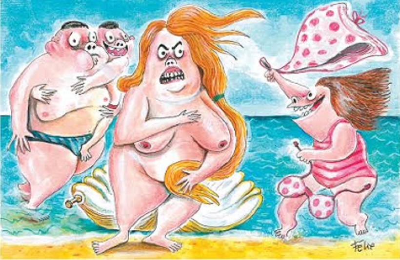 Carte postale Charlie Hebdo famille sur la plage