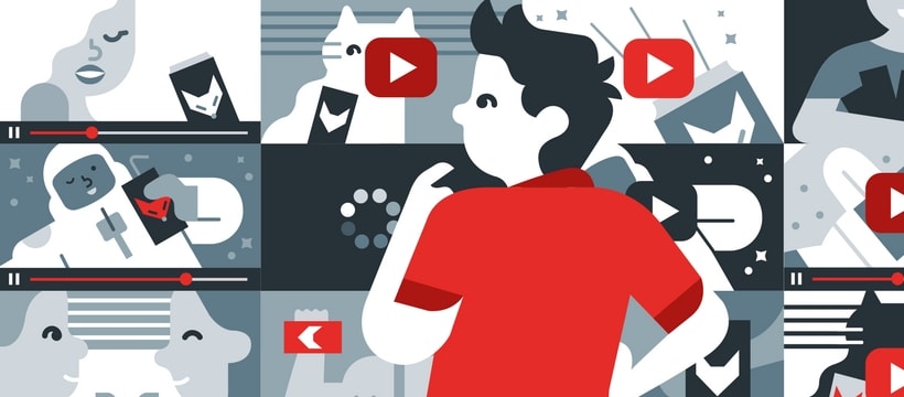 un homme devant une galerie de vidéos youtube