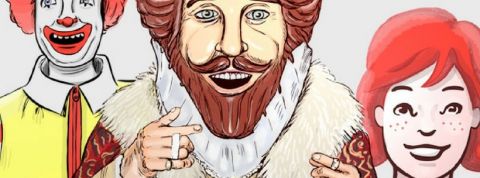 burger king wendys Illustration avec les mascottes de Burger King, McDonald's et Wendy's