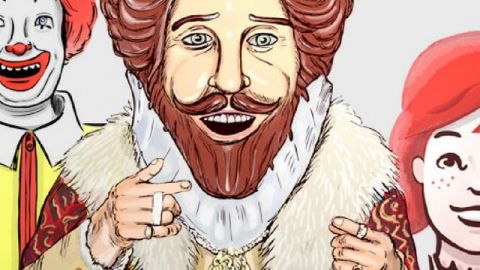 Illustration avec les mascottes de Burger King, McDonald's et Wendy's