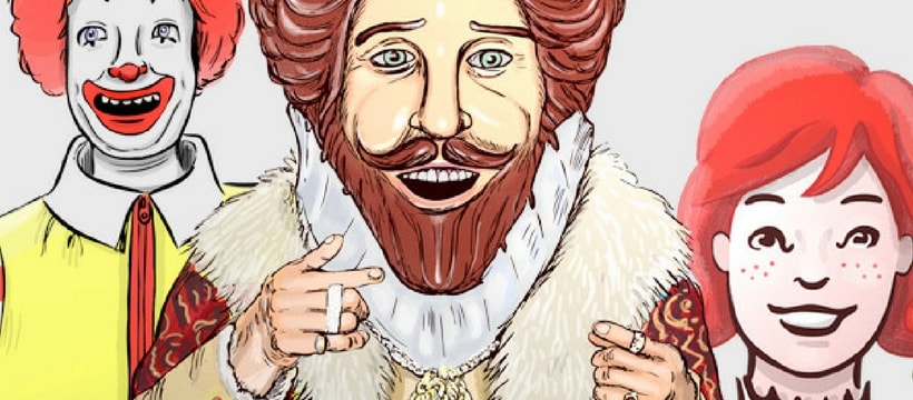 burger king wendys Illustration avec les mascottes de Burger King, McDonald's et Wendy's