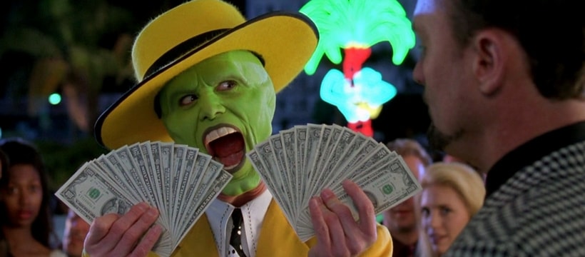 Faites vous payer pour regarder des publicites The Mask qui tient des liasses de billets