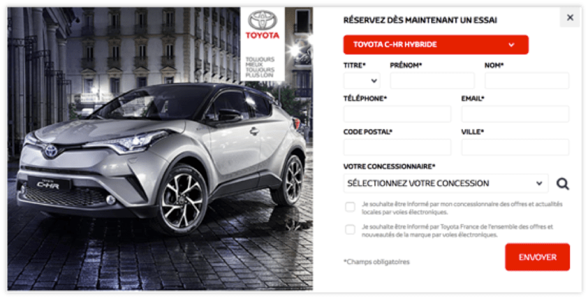 screenshot des essais vehicules de toyota