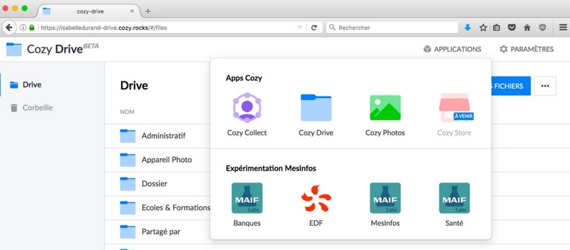 L'interface de Cozy cloud