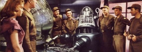 robot une affiche rétro pour un film de science fiction