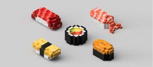 sushis pixélisés imprimés en 3D