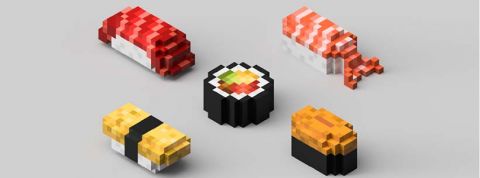 sushis sushis pixélisés imprimés en 3D