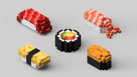 sushis pixélisés imprimés en 3D