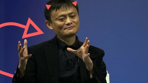 Jack Ma, patron d'Alibaba, avec des cornes et une queue de diable