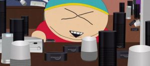 Cartman en train d'essayer plusieurs assistants vocaux