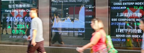 HSBC Une vitrine HSBC avec le cours de la bourse