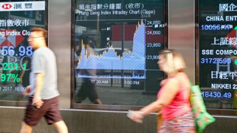 HSBC Une vitrine HSBC avec le cours de la bourse
