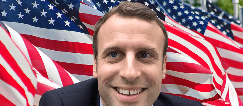 macron-usa Emmanuel Macron devant le drapeau américain
