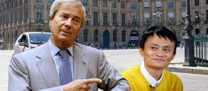 Vincent Bolloré et Jack Ma devant devant une Autolib'