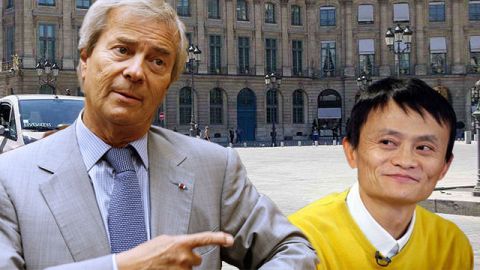 Vincent Bolloré et Jack Ma devant devant une Autolib'