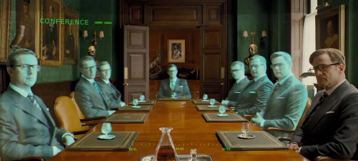 Demain, on travaillera en hologrammes Un extrait du film Kingsman, où les agents secrets se retrouvent pour une réunion en hologrammes