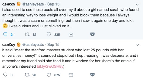 Une jeune femme raconte sur Twitter avoir trouvé un produit amincissant miracle