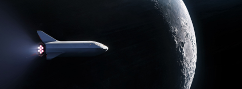 La fusée BFR de Space X va emmener son premier touriste vers la Lune La fusée BFR passe devant la lune.