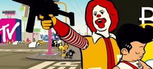 Extrait du film Logorama, où Ronald McDonald brandit une arme