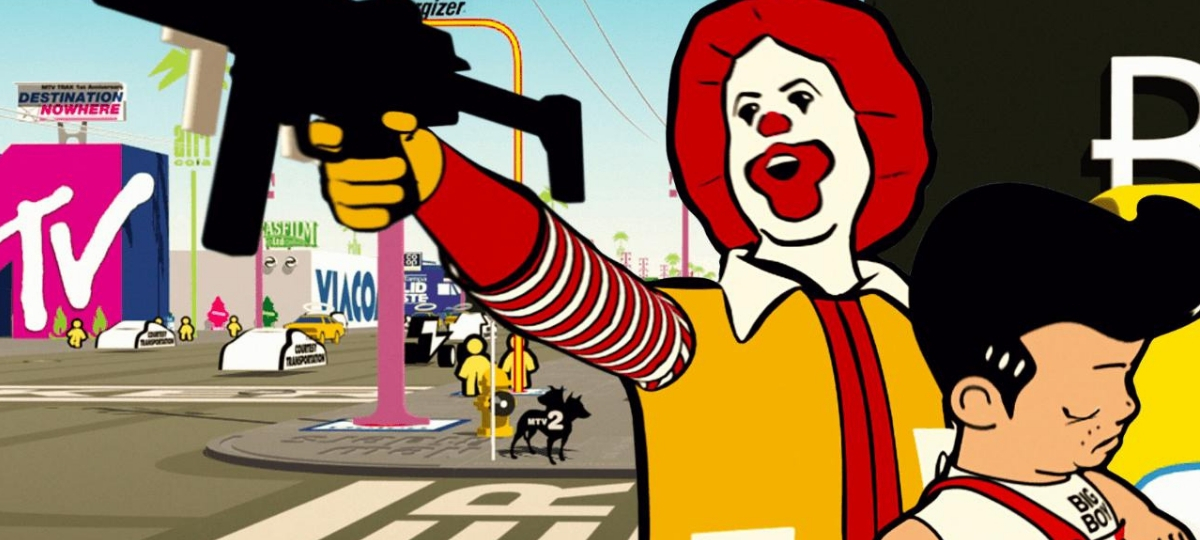 Naming : les marques se font la guerre ! Extrait du film Logorama, où Ronald McDonald brandit une arme