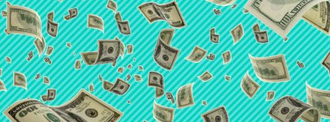 Leadership : une stratégie qui montre que parfois, en vendant moins, on gagne plus Des billets qui tombent du ciel sur un fond vert et bleu