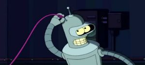 Bender le robot se branche un cable dans la tête
