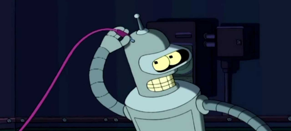 Les pires bots sont parmi nous - L'ADN Bender le robot se branche un cable dans la tête