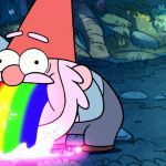 Un gnome en train de vomir un arc-en-ciel