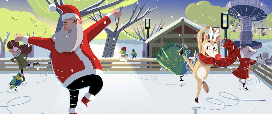 Jardin d'acclimatation Illustration d'un père Noel et d'un renne