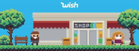 Le carton de Wish expliqué par des experts Une scène en pixels, avec des personnages devant un magasin