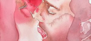 aquarelle couple qui s'embrasse