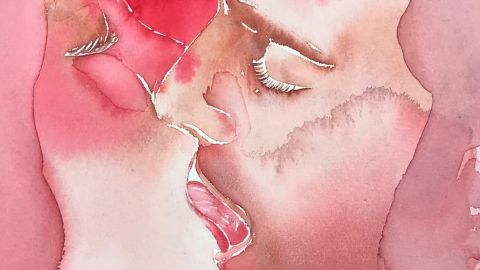 aquarelle couple qui s'embrasse