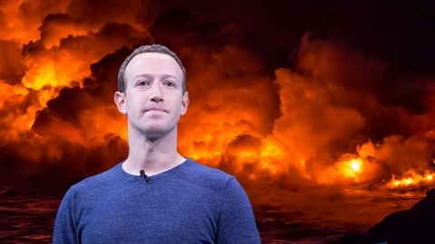 zuckerberg devant une éruption volcanique