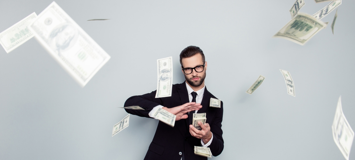 billeEt si vos achats étaient directement déduits de votre salaire ? s un homme en costume jette des billets de banque