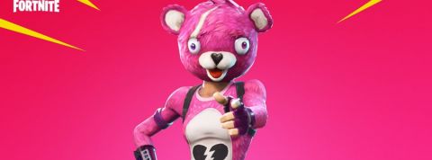 Fortnite est un paradis pour les arnaques un personnage de jeu vidéo de fortnite avec une tête d'ours rose