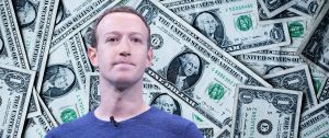 Mark Zuckerberg devant des liasses de billets verts