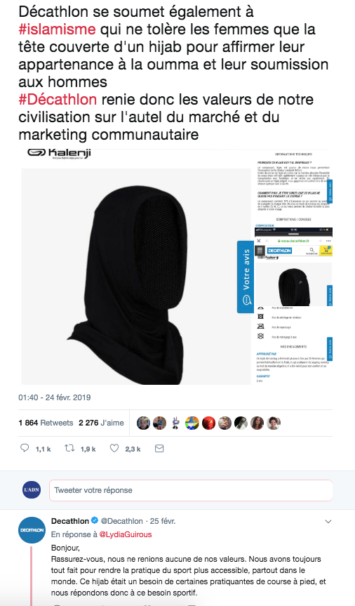 capture d'écran tweet affaire hijab