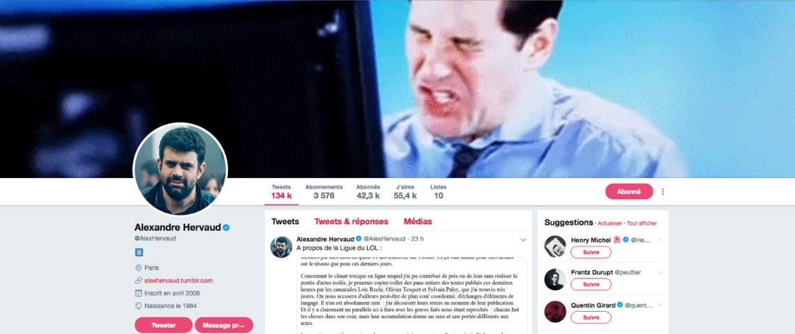 la ligue du lol, un scandale qui éclabousse les une capture d'ecran du twitter d'Alexandre Hervaut