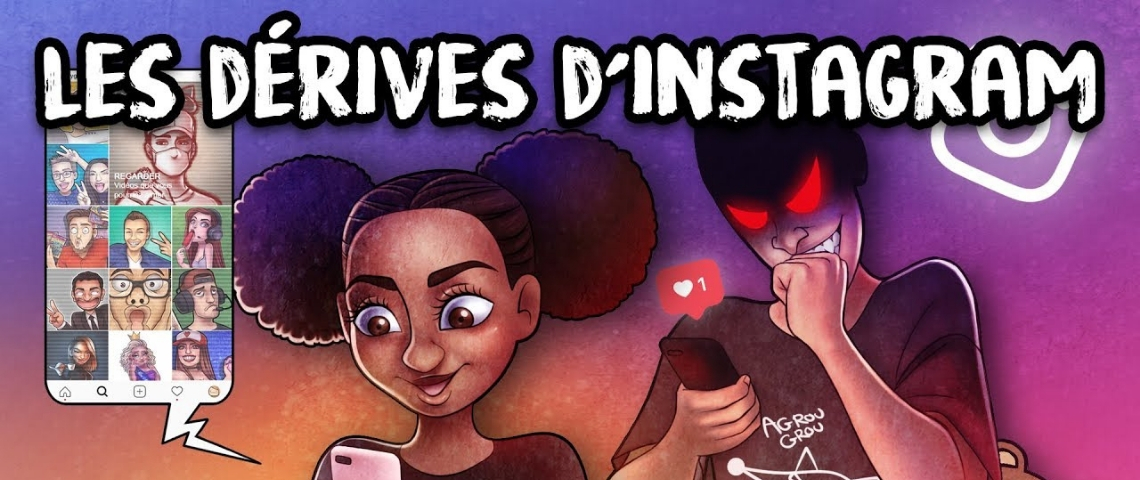 les youtubeurs se mettent à l'investigation un dessing d'une jeune fille noire qui regarde instagram et un personnage inquiétant en arrière plan qui la regarde