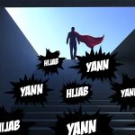 Un super-héros suivi d'onomatopés