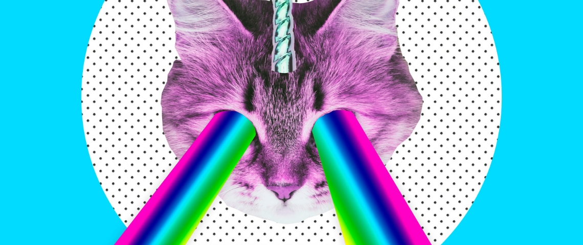 « Collages cosmiques » : les meilleurs comptes à suivre sur Instagram collage d'un chat licorne avec des yeux arc en ciel