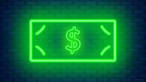Un néon qui représente un billet avec le signe dollar