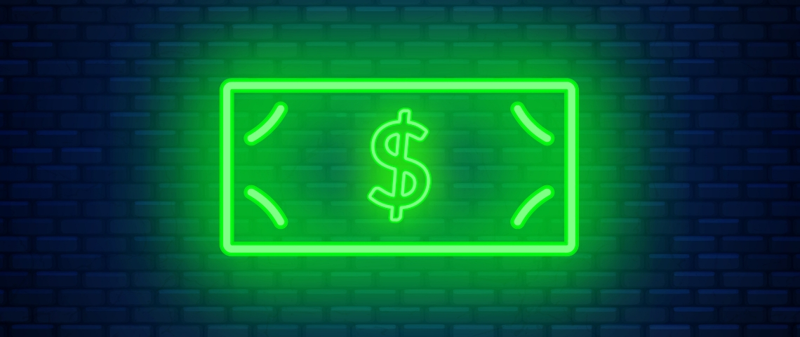 Alphabet est l'entreprise la moins émettrice de carbone Un néon qui représente un billet avec le signe dollar