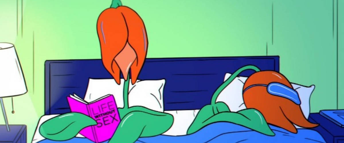 Pornhub lance la chaîne Beesexual Dessin de deux fleurs dans un lit